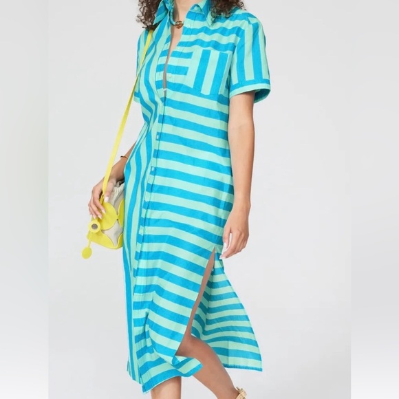 SOLID & STRIPED Tops - SOLID & STRIPED Oxford Tunic Maxi Aqua and White Striped - Size M